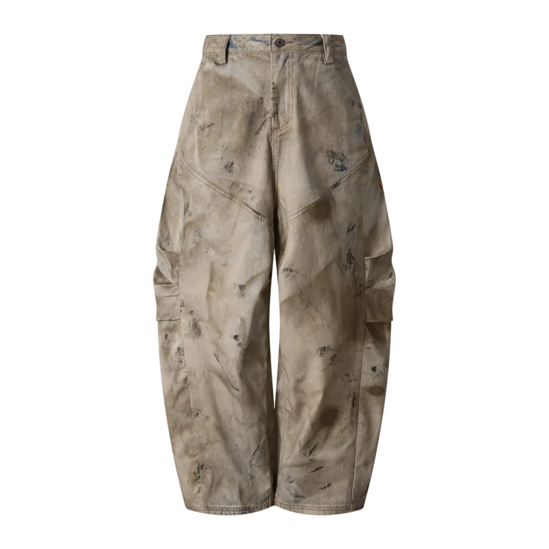 270GSM Men's Cotton Twill Denim Print Loose Fit Pants Mustard Yellow